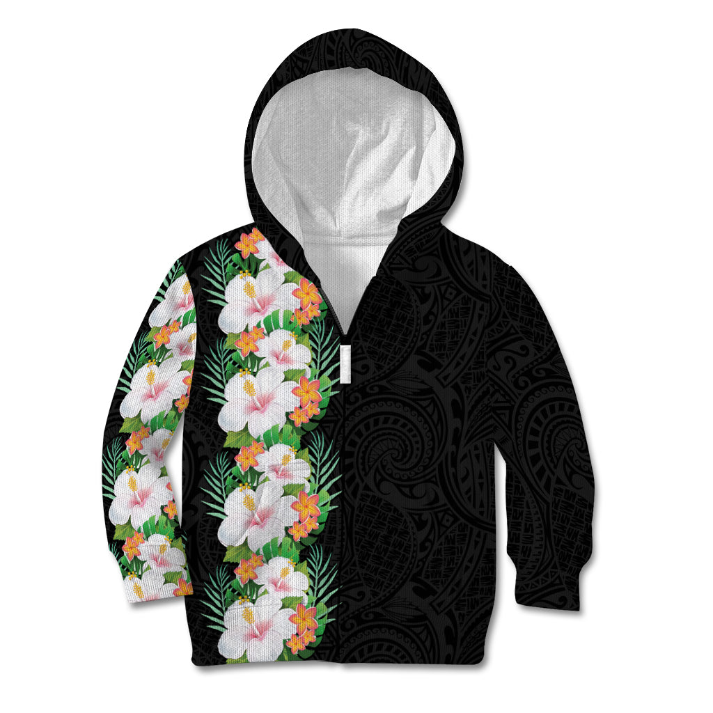 Hawaii Tropical Flowers Tribal Pattern Kid Hoodie No3 LT9 Zip Hoodie Black - Polynesian Pride