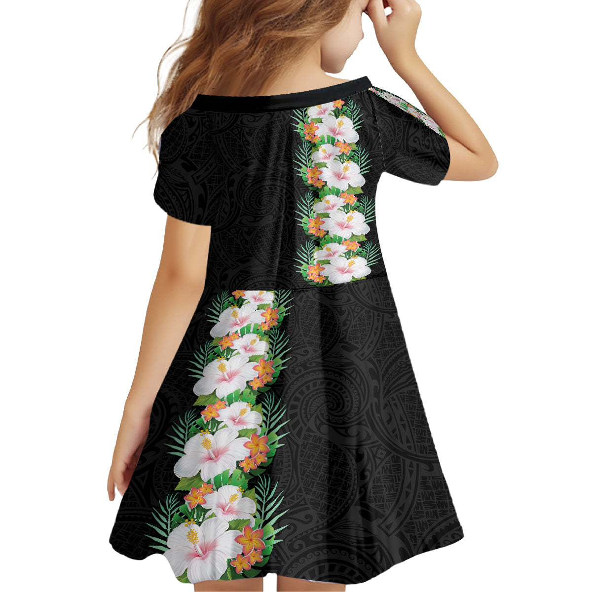 Hawaii Tropical Flowers Tribal Pattern Kid Short Sleeve Dress No3 LT9 - Polynesian Pride