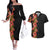 Hawaii Tropical Flowers Tribal Pattern Couples Matching Off The Shoulder Long Sleeve Dress and Hawaiian Shirt No4 LT9 Black - Polynesian Pride