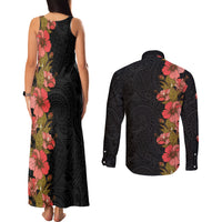 Hawaii Tropical Flowers Tribal Pattern Couples Matching Tank Maxi Dress and Long Sleeve Button Shirt No4 LT9 - Polynesian Pride