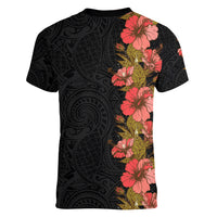 Hawaii Tropical Flowers Tribal Pattern Women V Neck T Shirt No4 LT9 - Polynesian Pride