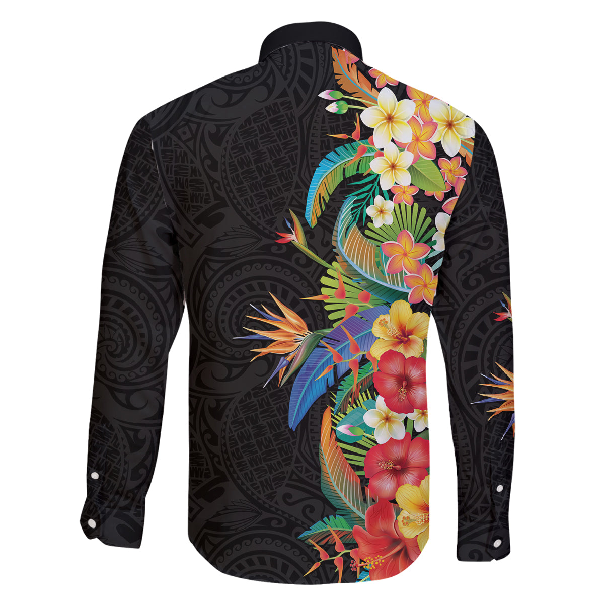 Hawaii Tropical Flowers Tribal Pattern Family Matching Long Sleeve Bodycon Dress and Hawaiian Shirt No5 LT9 - Polynesian Pride