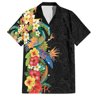 Hawaii Tropical Flowers Tribal Pattern Family Matching Short Sleeve Bodycon Dress and Hawaiian Shirt No5 LT9 Dad's Shirt - Short Sleeve Black - Polynesian Pride