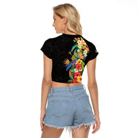 Hawaii Tropical Flowers Tribal Pattern Raglan Cropped T Shirt No5 LT9 - Polynesian Pride