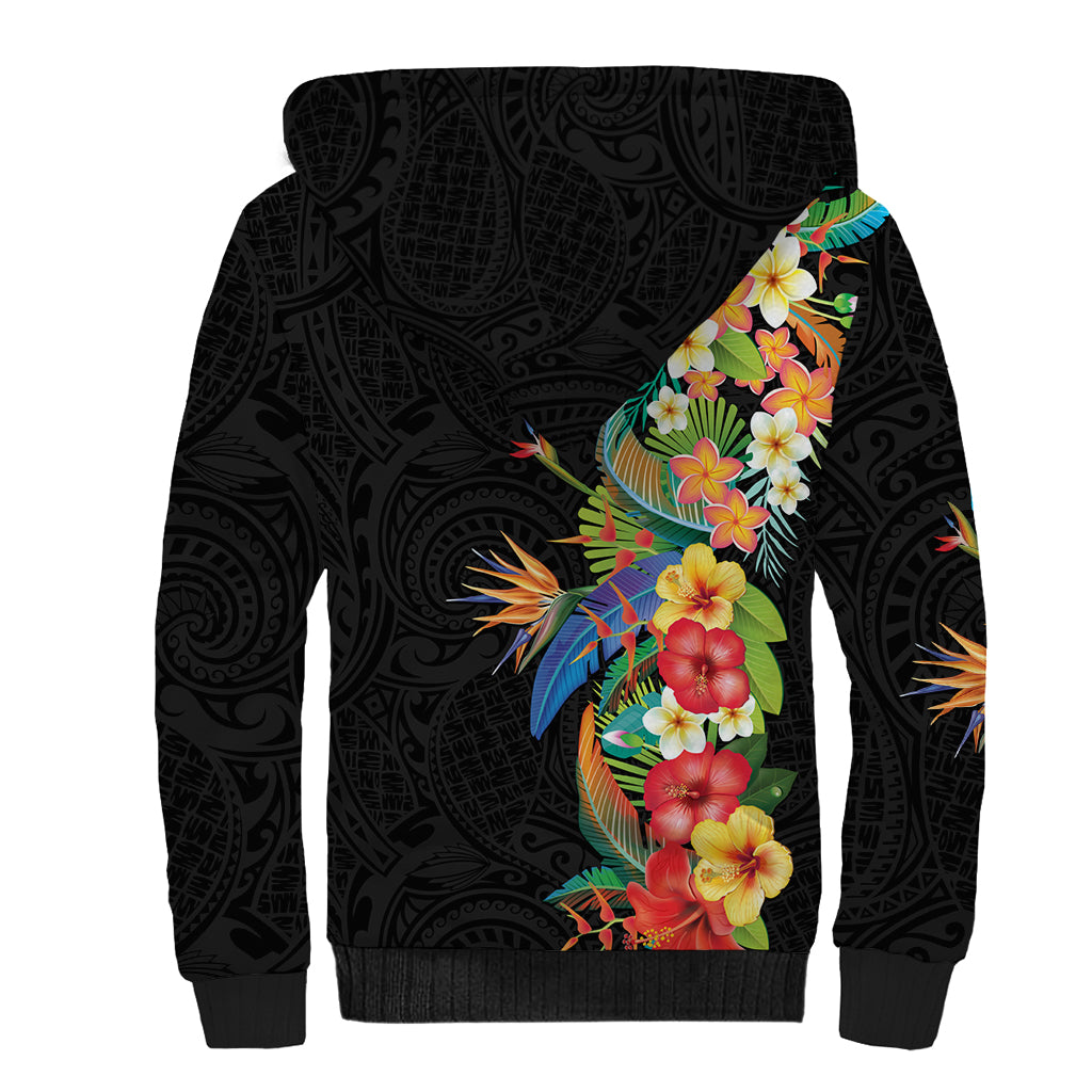 Hawaii Tropical Flowers Tribal Pattern Sherpa Hoodie No5 LT9 - Polynesian Pride