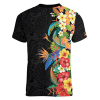 Hawaii Tropical Flowers Tribal Pattern Women V Neck T Shirt No5 LT9 - Polynesian Pride