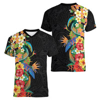 Hawaii Tropical Flowers Tribal Pattern Women V Neck T Shirt No5 LT9 - Polynesian Pride