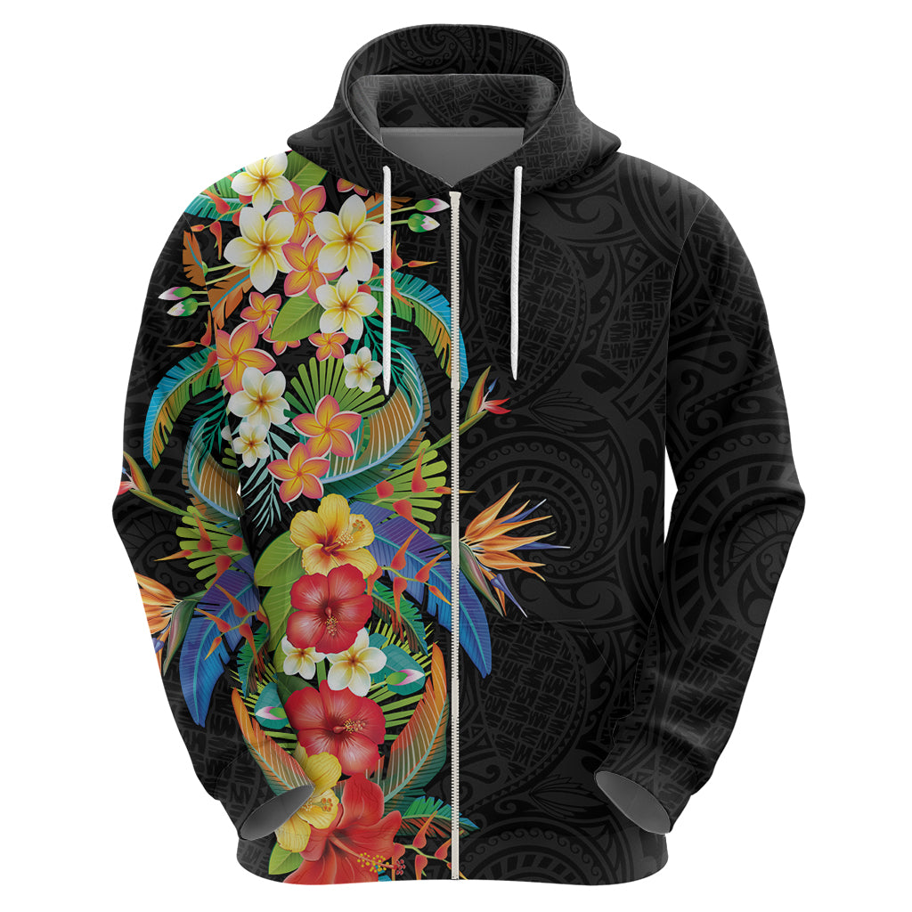 Hawaii Tropical Flowers Tribal Pattern Zip Hoodie No5 LT9 - Polynesian Pride
