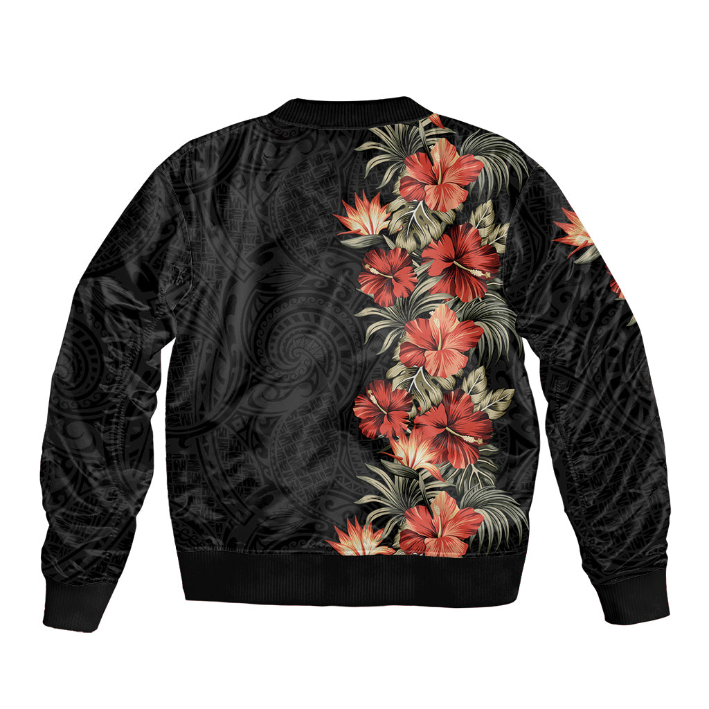 Hawaii Tropical Flowers Tribal Pattern Bomber Jacket No6 LT9 - Polynesian Pride
