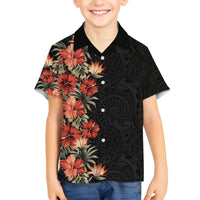 Hawaii Tropical Flowers Tribal Pattern Family Matching Tank Maxi Dress and Hawaiian Shirt No6 LT9 Son's Shirt Black - Polynesian Pride