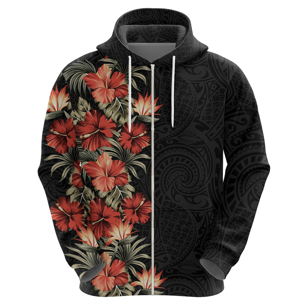Hawaii Tropical Flowers Tribal Pattern Zip Hoodie No6 LT9 - Polynesian Pride