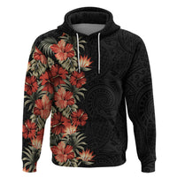 Hawaii Tropical Flowers Tribal Pattern Zip Hoodie No6 LT9 Pullover Hoodie Black - Polynesian Pride
