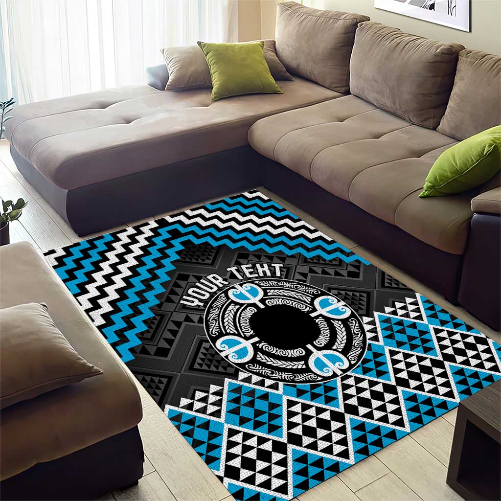 Personalised Aotearoa Niho Taniwha Motif Area Rug Blue Style