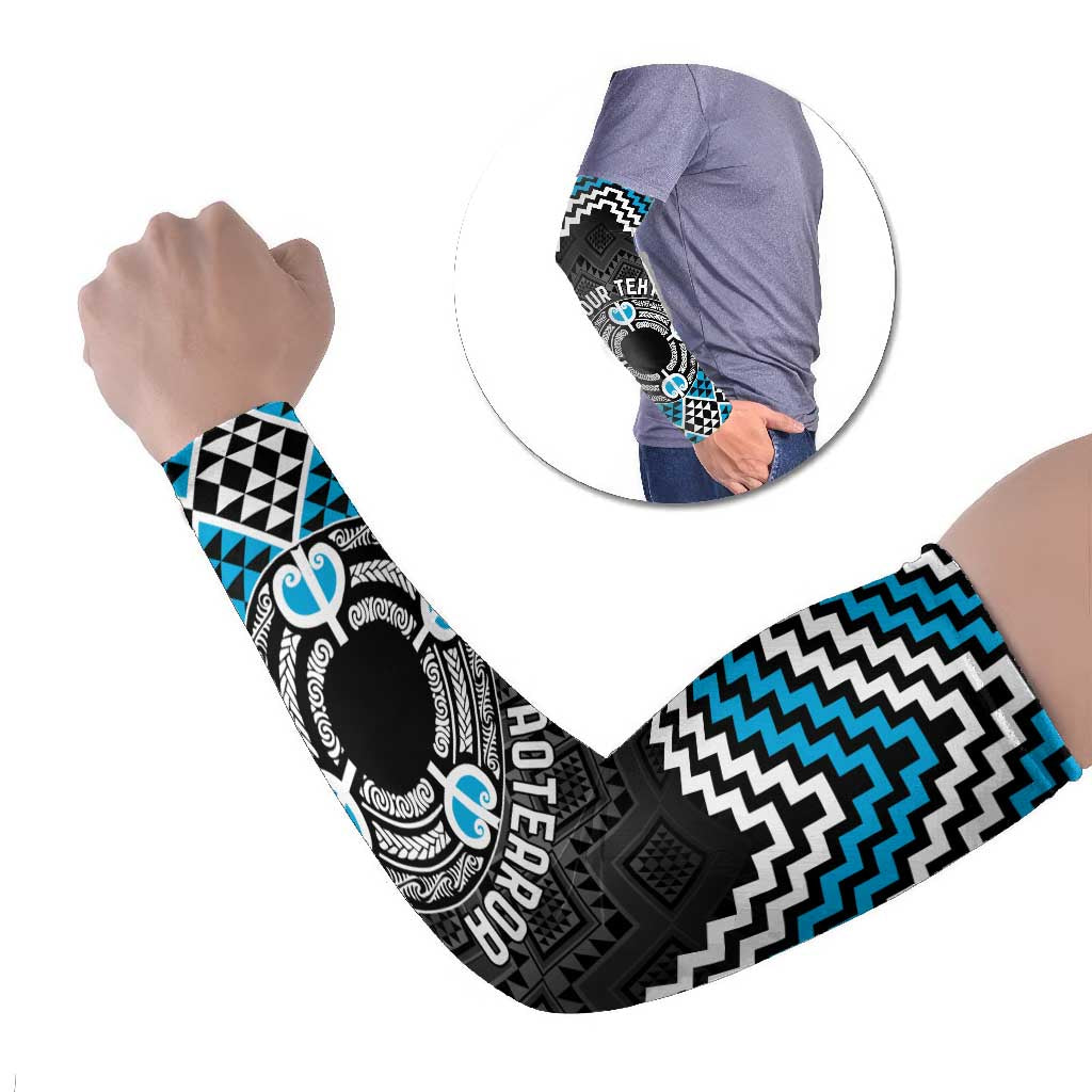 Personalised Aotearoa Niho Taniwha Motif Arm Sleeves Blue Style LT9 Set of 2 Blue - Polynesian Pride