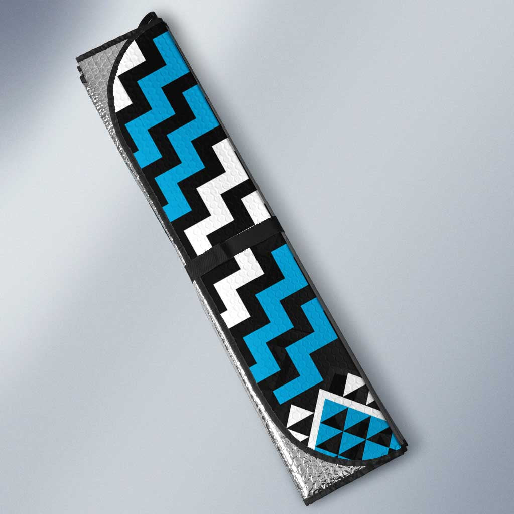 Personalised Aotearoa Niho Taniwha Motif Auto Sun Shade Blue Style - Polynesian Pride
