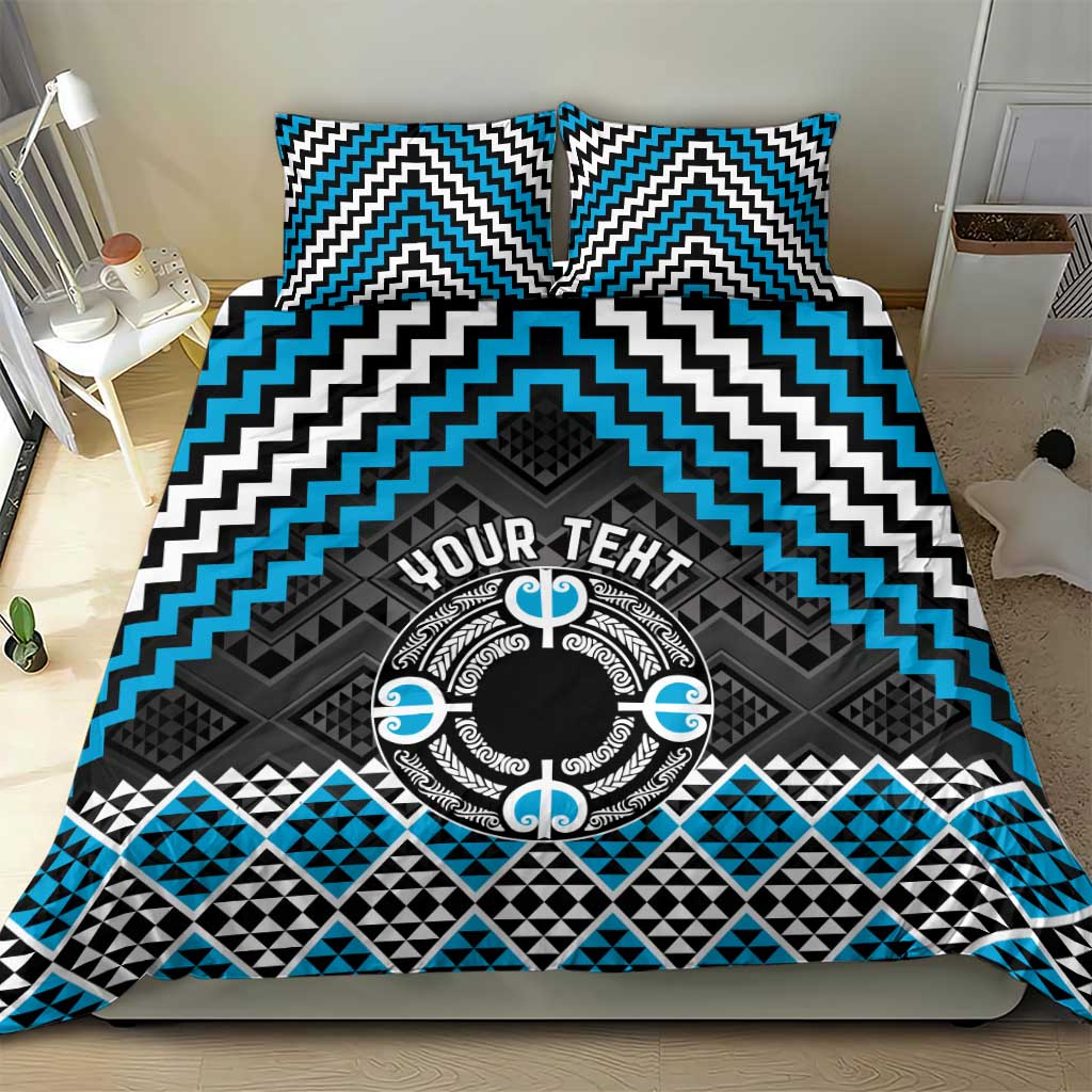 Personalised Aotearoa Niho Taniwha Motif Bedding Set Blue Style