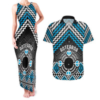 Personalised Aotearoa Niho Taniwha Motif Couples Matching Tank Maxi Dress and Hawaiian Shirt Blue Style