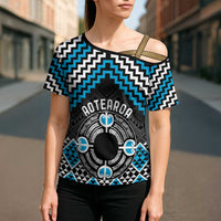 Personalised Aotearoa Niho Taniwha Motif Cross Shoulder Shirt Blue Style - Polynesian Pride