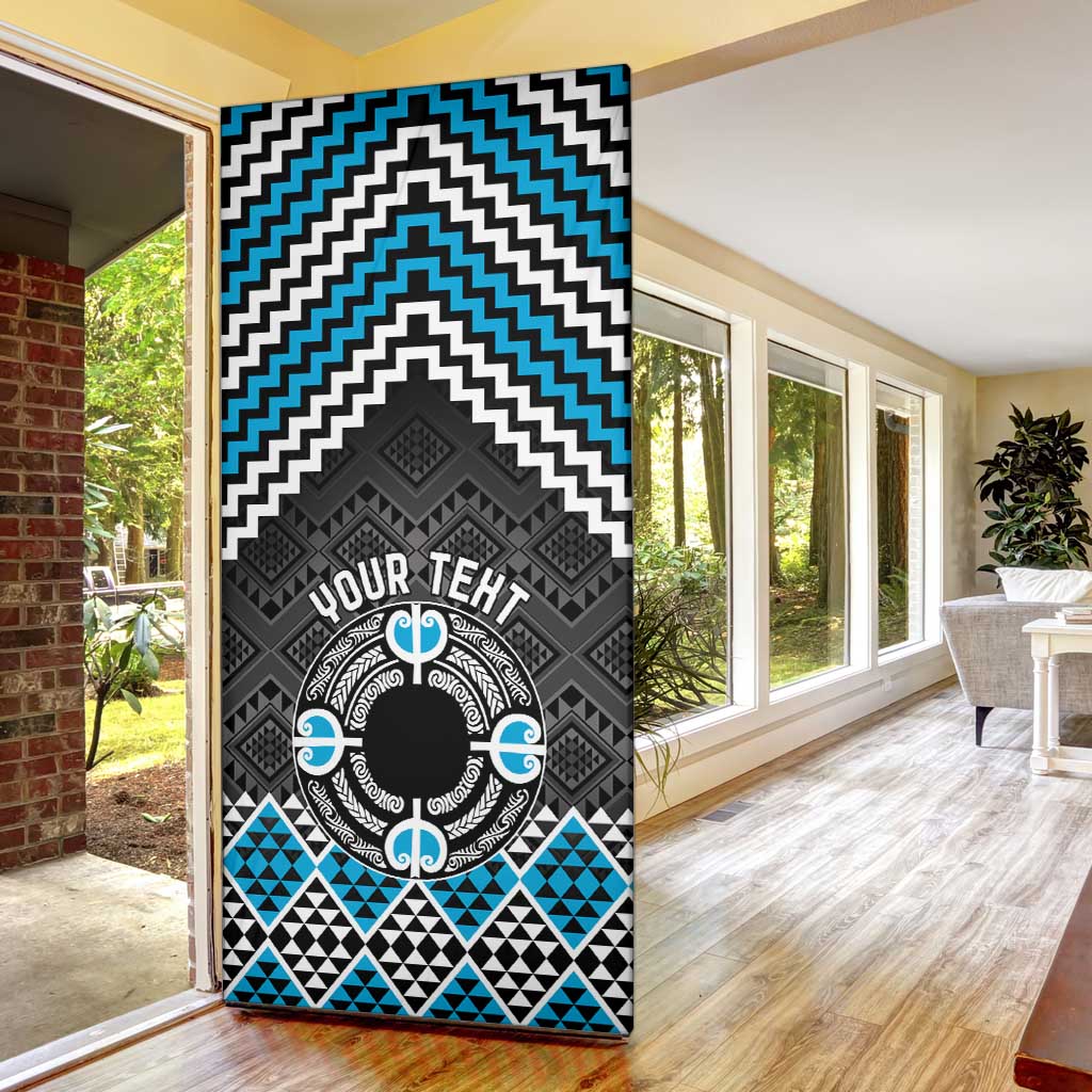 Personalised Aotearoa Niho Taniwha Motif Door Cover Blue Style - Polynesian Pride