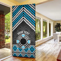 Personalised Aotearoa Niho Taniwha Motif Door Cover Blue Style - Polynesian Pride
