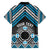 Personalised Aotearoa Niho Taniwha Motif Family Matching Off The Shoulder Long Sleeve Dress and Hawaiian Shirt Blue Style
