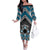 Personalised Aotearoa Niho Taniwha Motif Family Matching Off The Shoulder Long Sleeve Dress and Hawaiian Shirt Blue Style