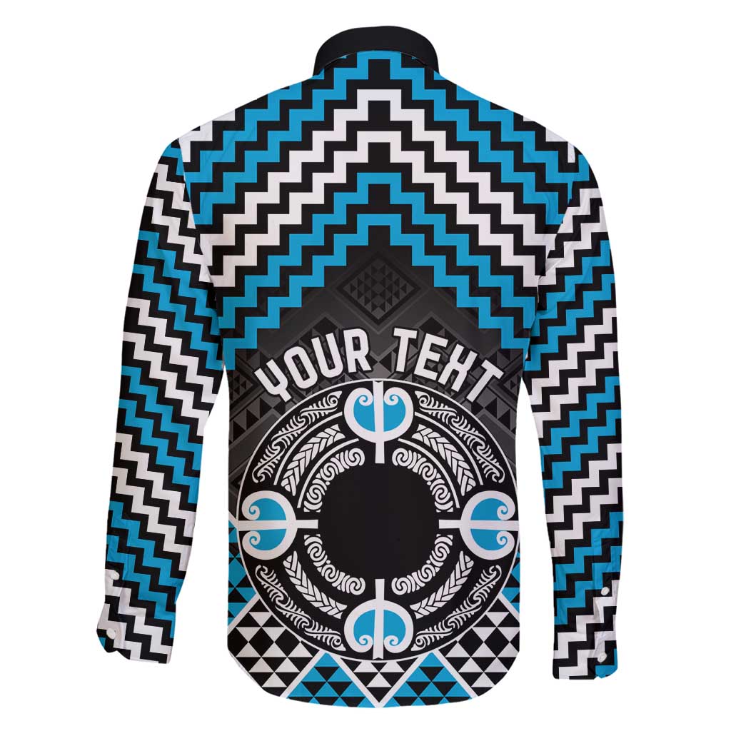 Personalised Aotearoa Niho Taniwha Motif Family Matching Off Shoulder Maxi Dress and Hawaiian Shirt Blue Style