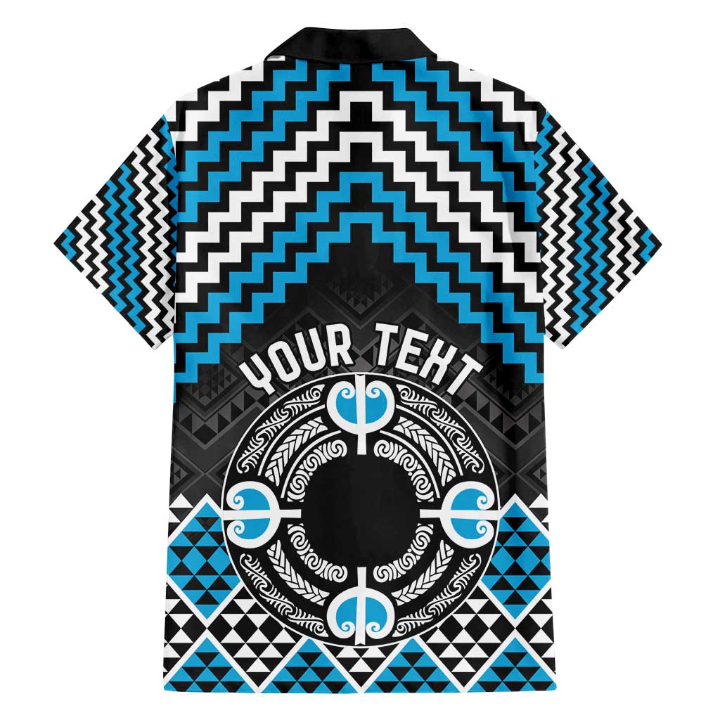 Personalised Aotearoa Niho Taniwha Motif Family Matching Tank Maxi Dress and Hawaiian Shirt Blue Style