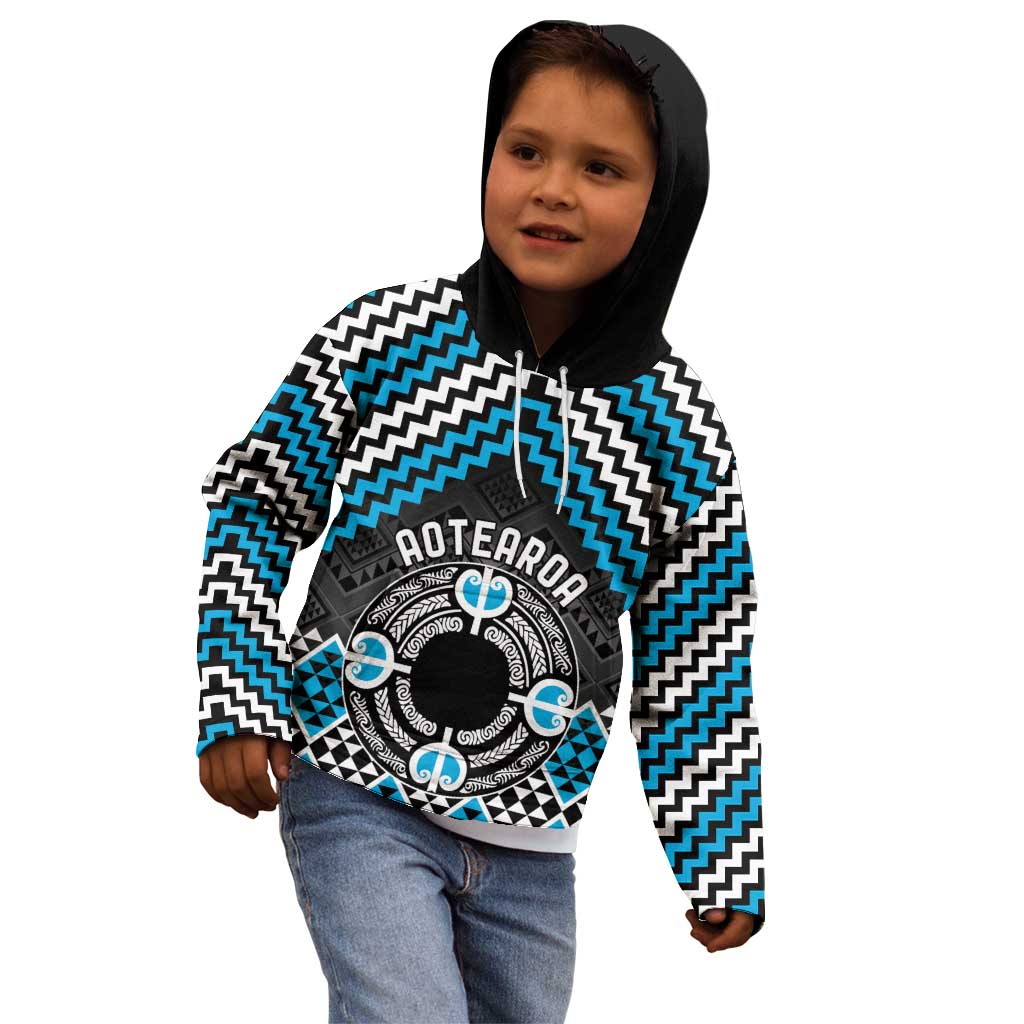 Personalised Aotearoa Niho Taniwha Motif Kid Hoodie Blue Style