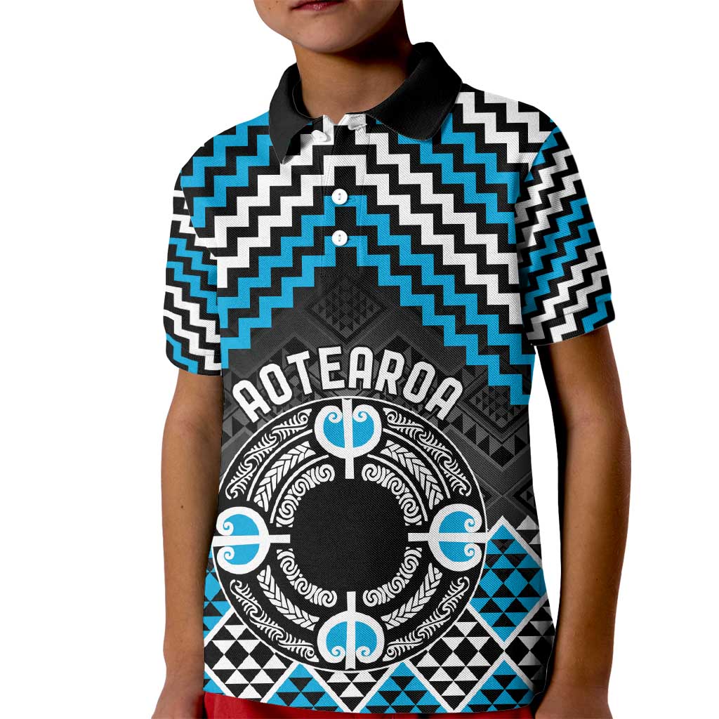 Personalised Aotearoa Niho Taniwha Motif Kid Polo Shirt Blue Style LT9 Kid Blue - Polynesian Pride