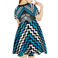Personalised Aotearoa Niho Taniwha Motif Kid Short Sleeve Dress Blue Style