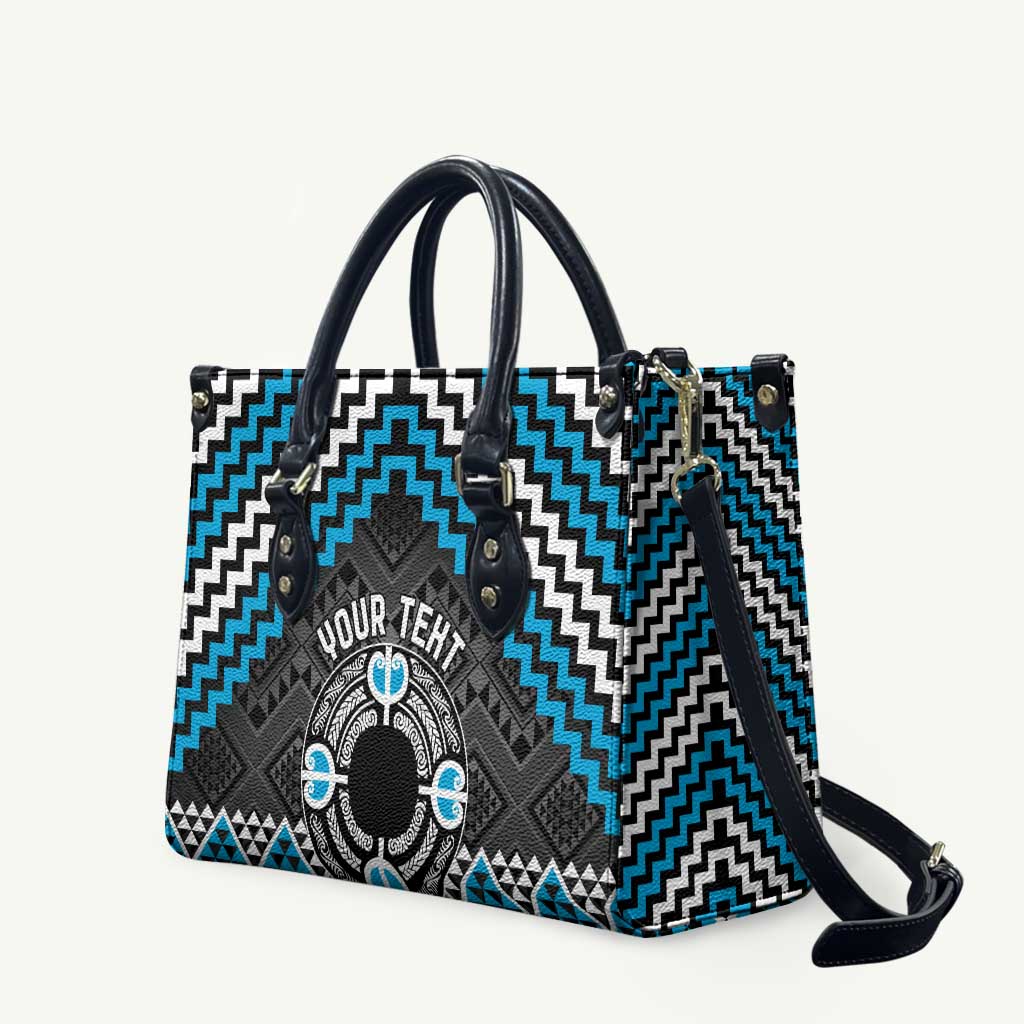Personalised Aotearoa Niho Taniwha Motif Leather Bag Blue Style LT9 Blue - Polynesian Pride