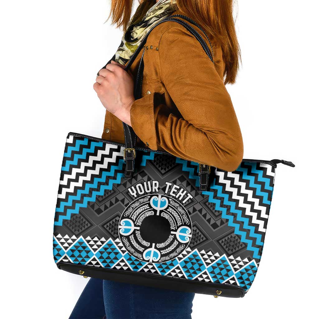 Personalised Aotearoa Niho Taniwha Motif Leather Tote Bag Blue Style LT9 Blue - Polynesian Pride