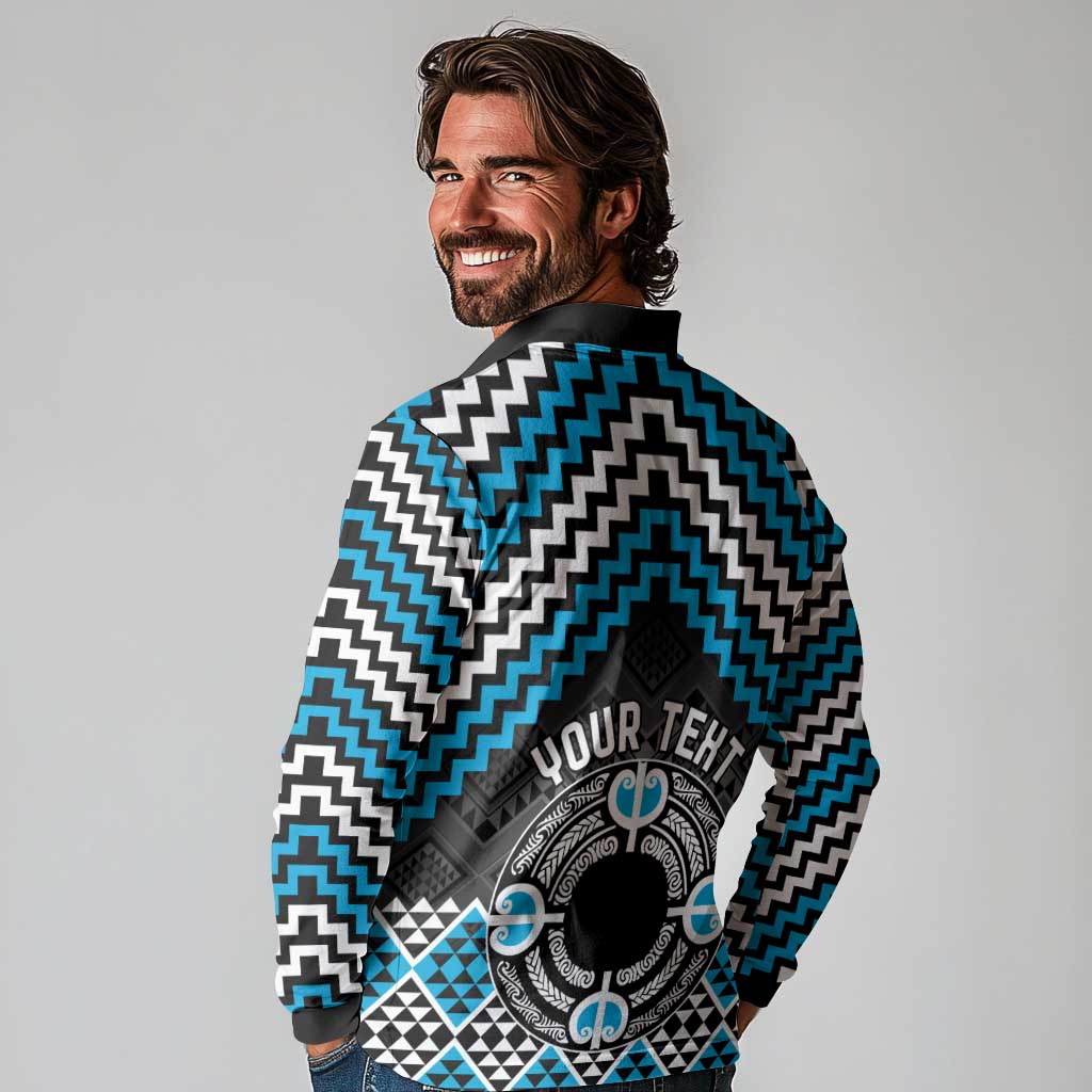Personalised Aotearoa Niho Taniwha Motif Long Sleeve Polo Shirt Blue Style