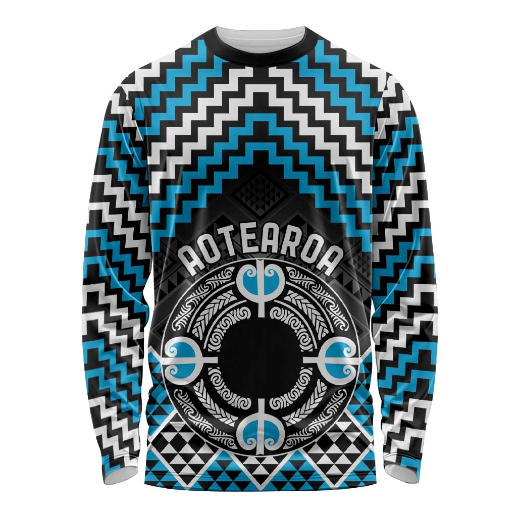 Personalised Aotearoa Niho Taniwha Motif Long Sleeve Shirt Blue Style