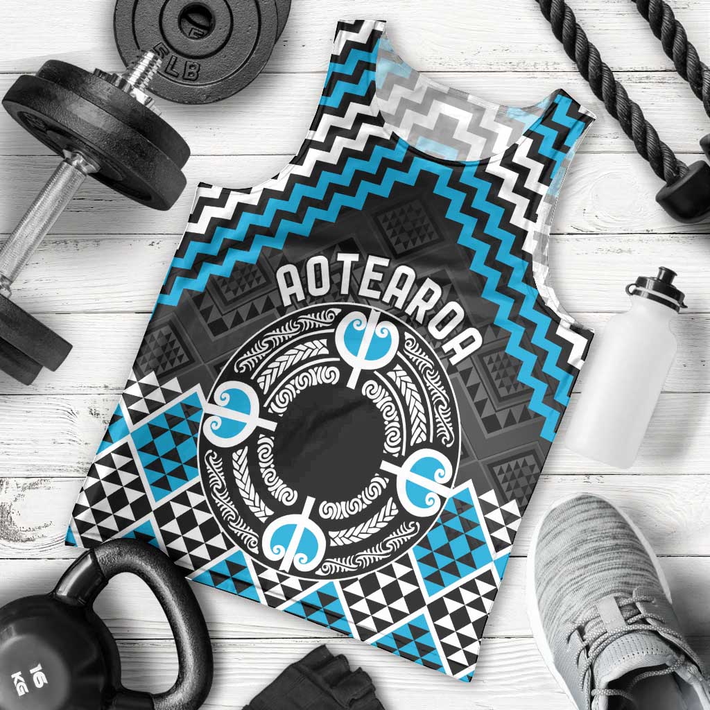 Personalised Aotearoa Niho Taniwha Motif Men Tank Top Blue Style