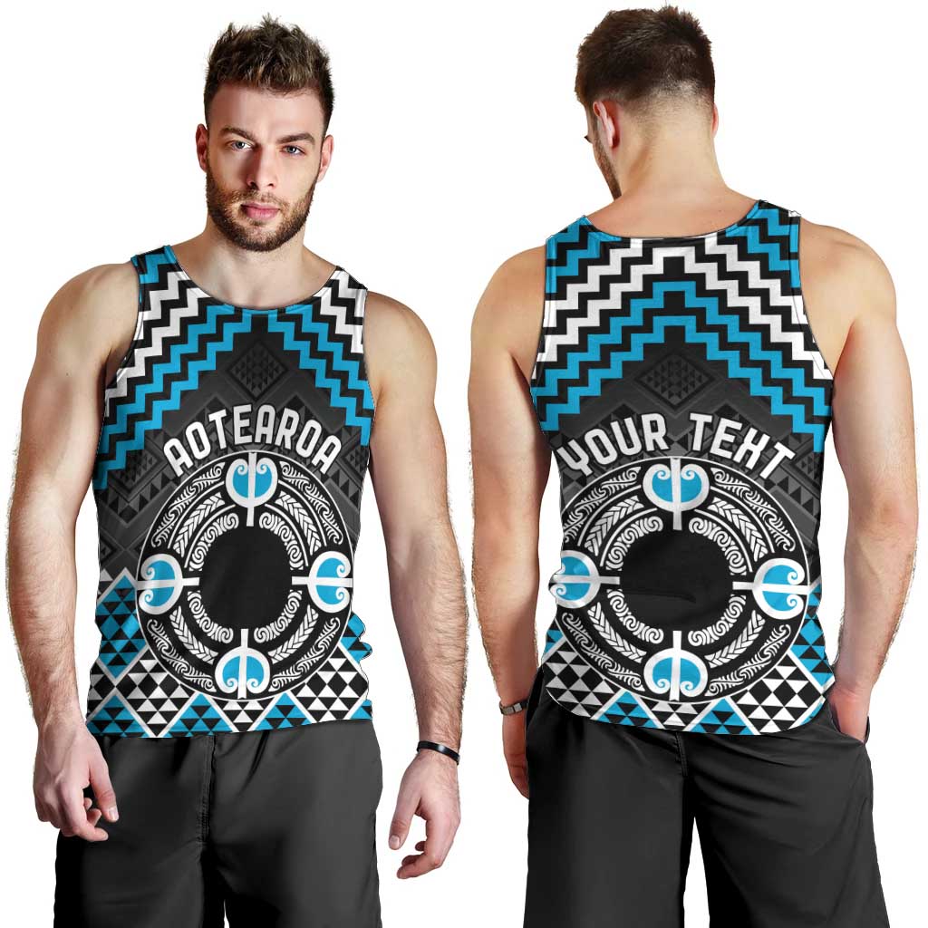 Personalised Aotearoa Niho Taniwha Motif Men Tank Top Blue Style
