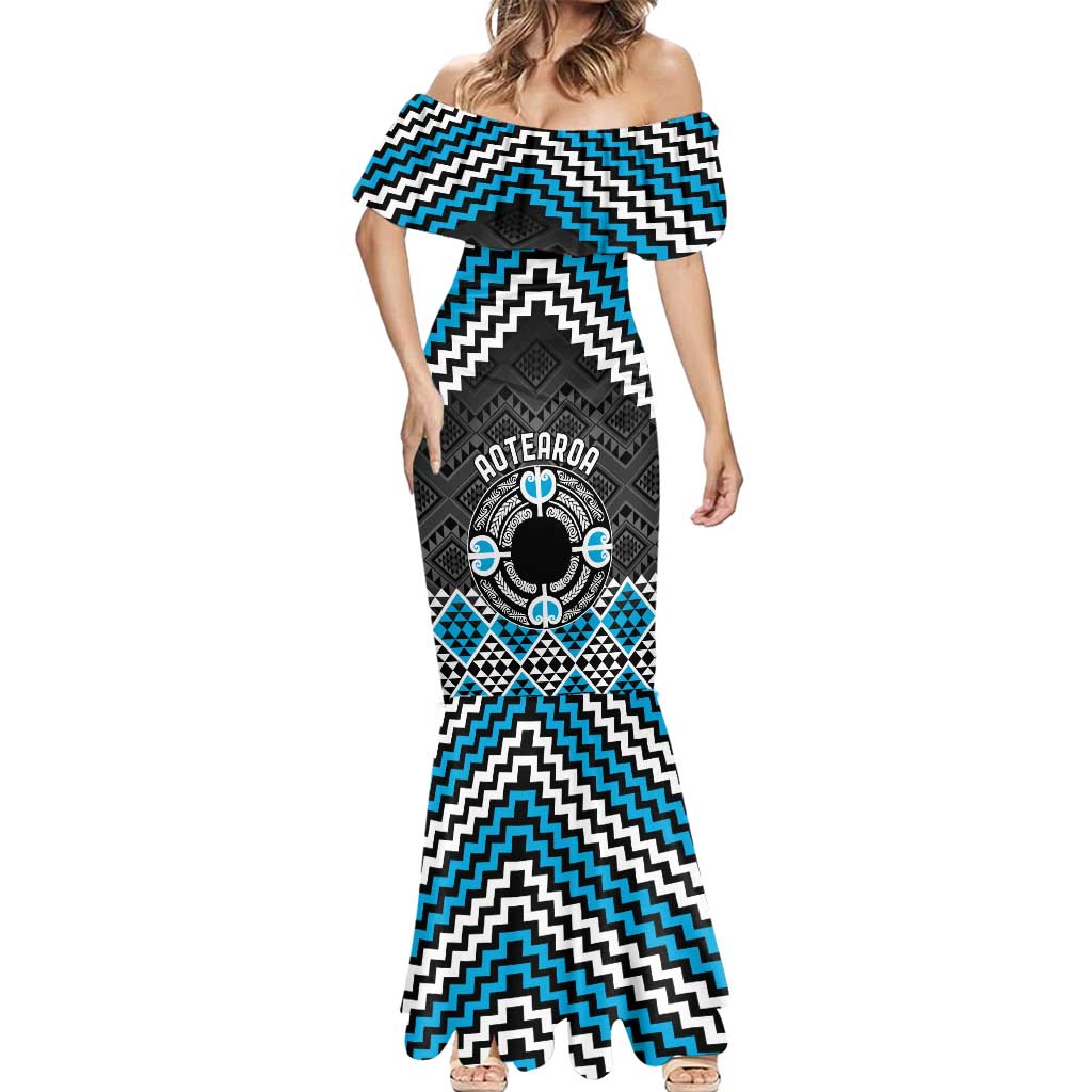 Personalised Aotearoa Niho Taniwha Motif Mermaid Dress Blue Style