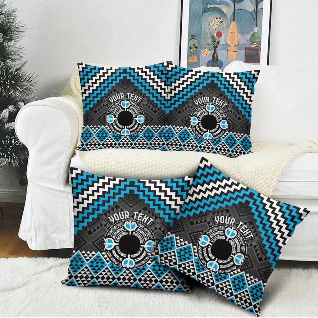 Personalised Aotearoa Niho Taniwha Motif Pillow Cover Blue Style - Polynesian Pride