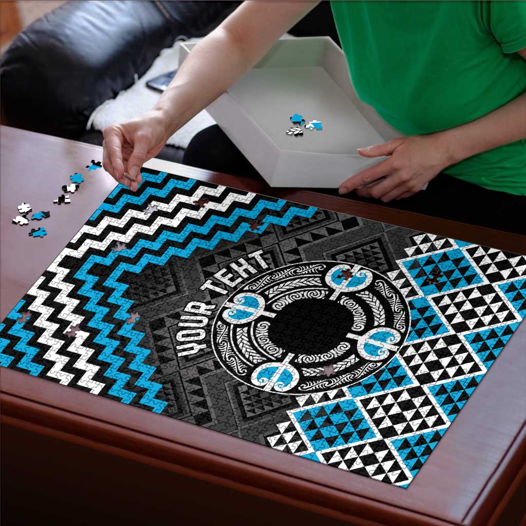 Personalised Aotearoa Niho Taniwha Motif Puzzle Blue Style - Polynesian Pride