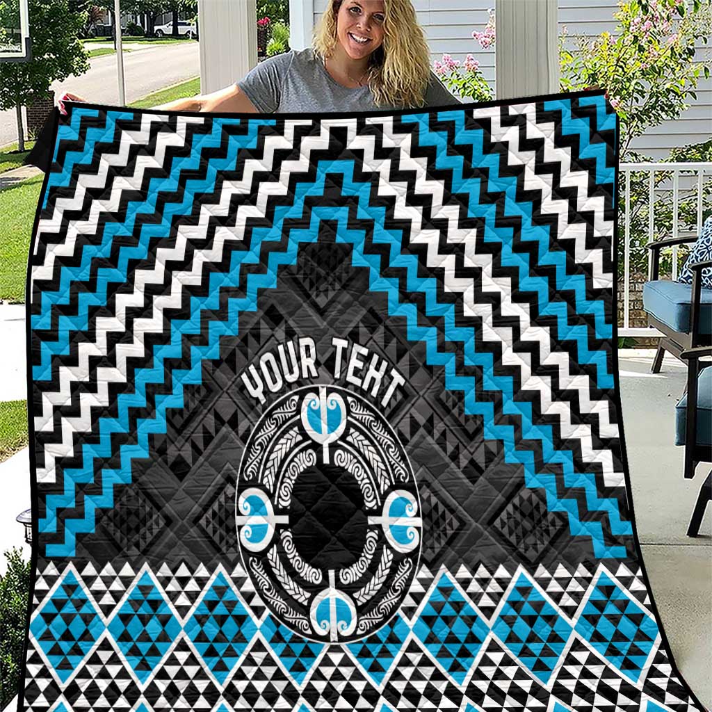 Personalised Aotearoa Niho Taniwha Motif Quilt Blue Style LT9 Blue - Polynesian Pride