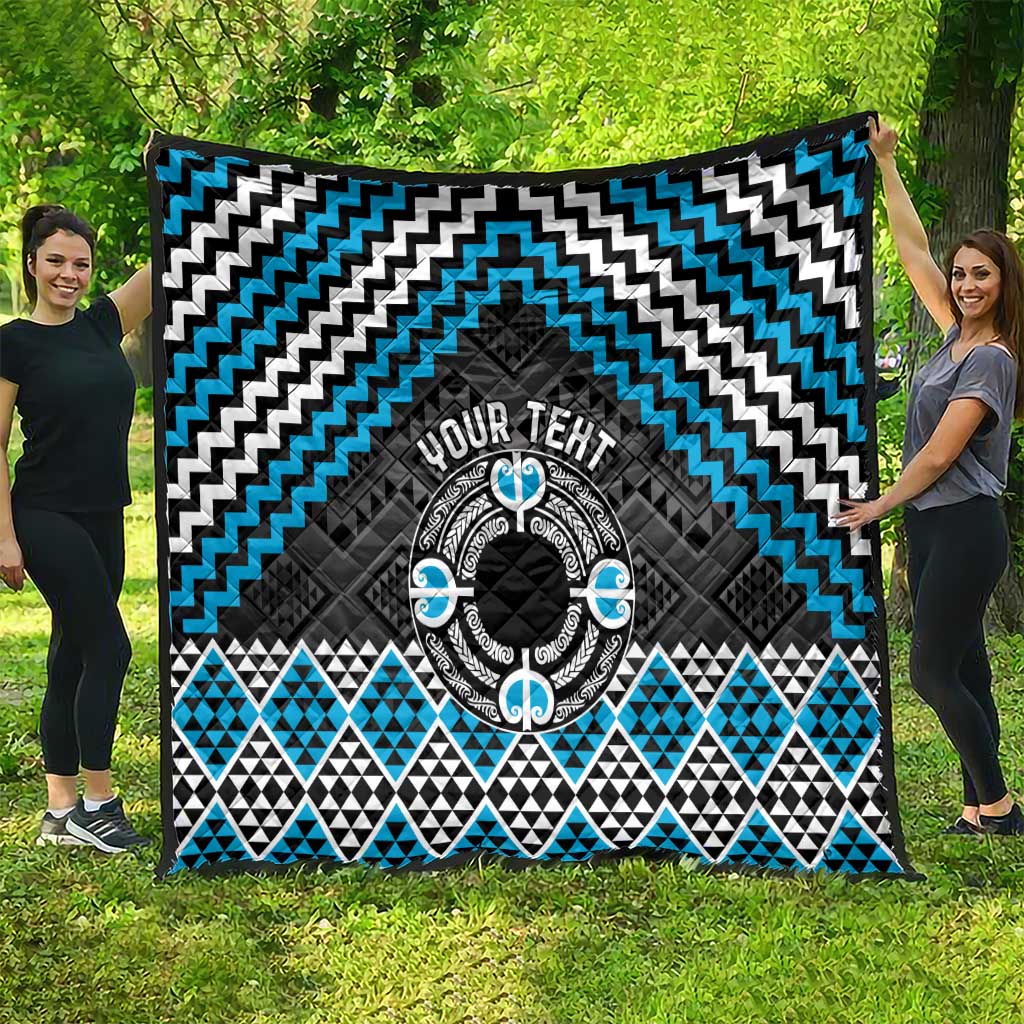 Personalised Aotearoa Niho Taniwha Motif Quilt Blue Style LT9 - Polynesian Pride