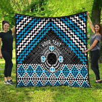 Personalised Aotearoa Niho Taniwha Motif Quilt Blue Style LT9 - Polynesian Pride