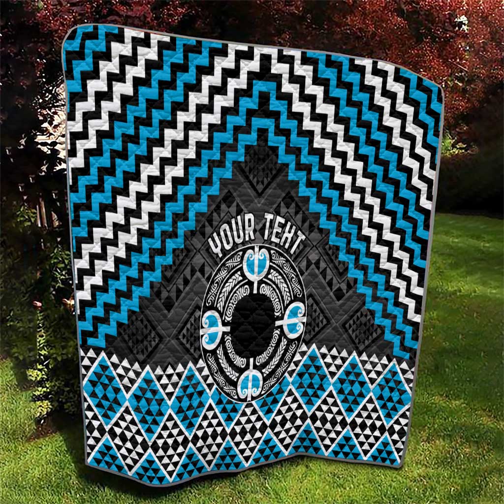 Personalised Aotearoa Niho Taniwha Motif Quilt Blue Style LT9 - Polynesian Pride