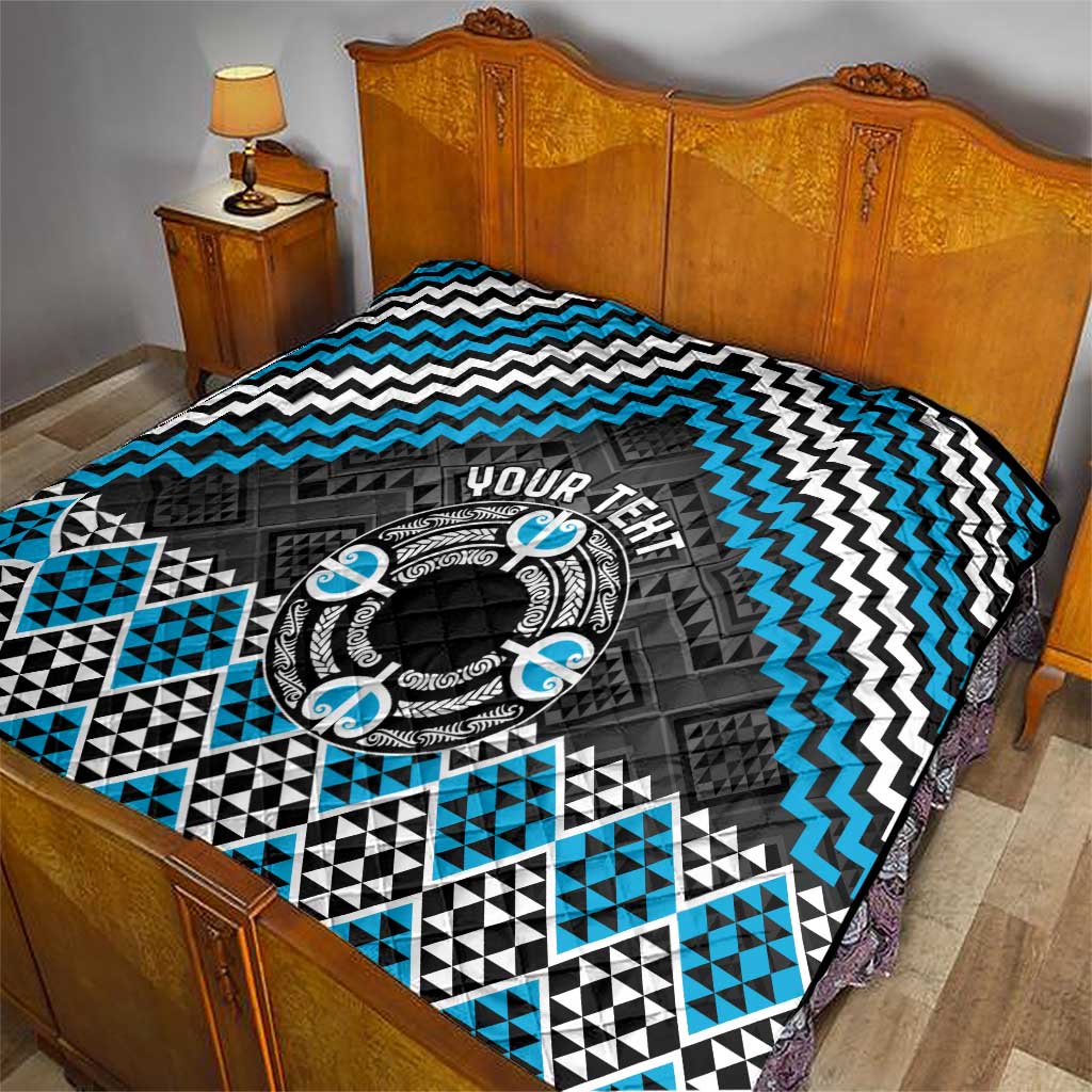 Personalised Aotearoa Niho Taniwha Motif Quilt Blue Style LT9 - Polynesian Pride