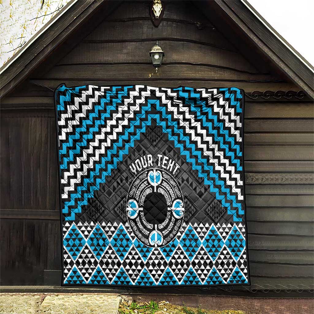 Personalised Aotearoa Niho Taniwha Motif Quilt Blue Style LT9 - Polynesian Pride