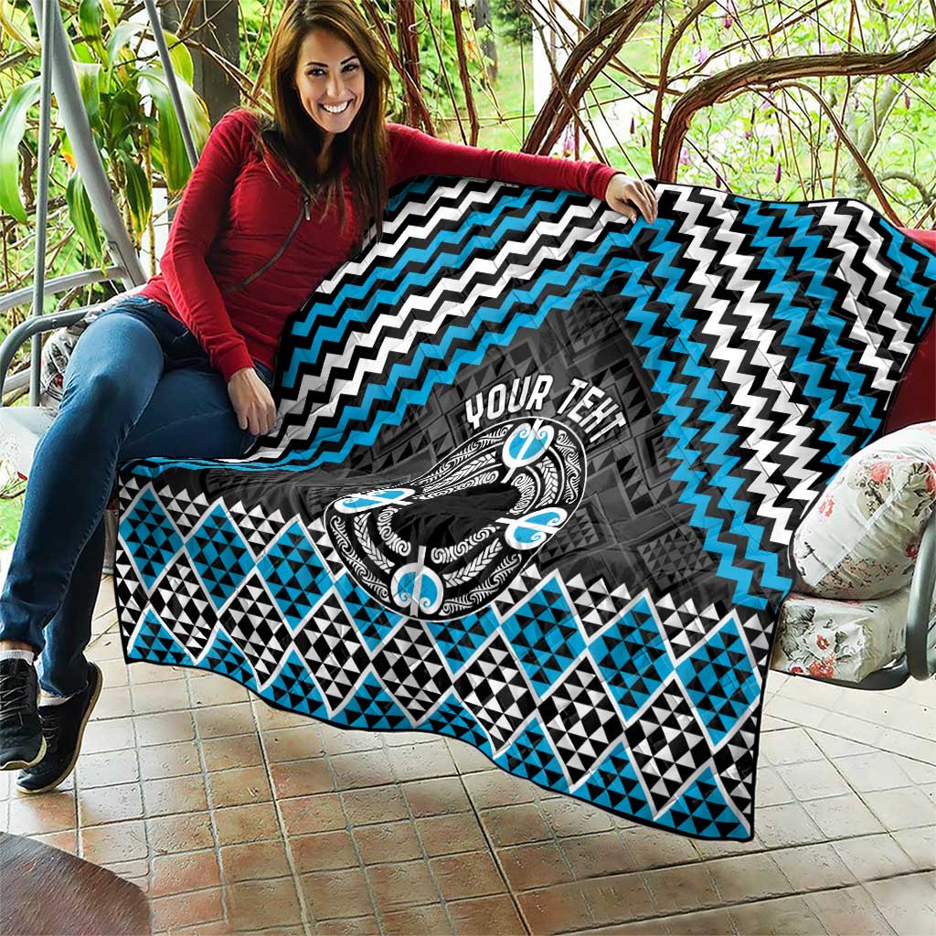 Personalised Aotearoa Niho Taniwha Motif Quilt Blue Style LT9 - Polynesian Pride