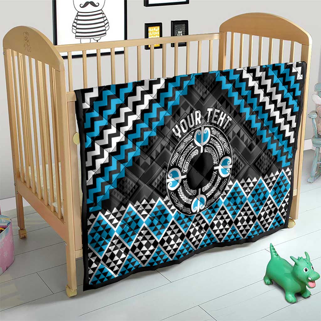 Personalised Aotearoa Niho Taniwha Motif Quilt Blue Style LT9 - Polynesian Pride