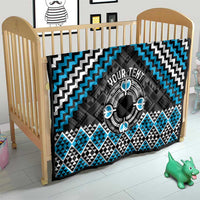 Personalised Aotearoa Niho Taniwha Motif Quilt Blue Style LT9 - Polynesian Pride