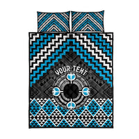 Personalised Aotearoa Niho Taniwha Motif Quilt Bed Set Blue Style